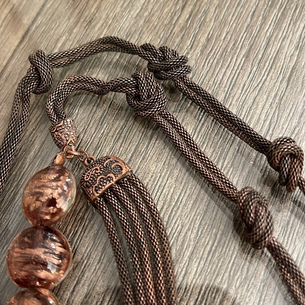 Coldwater Creek Copper Colored Murano Glass Beads & Antique Copper Chain - Picture 8 of 16